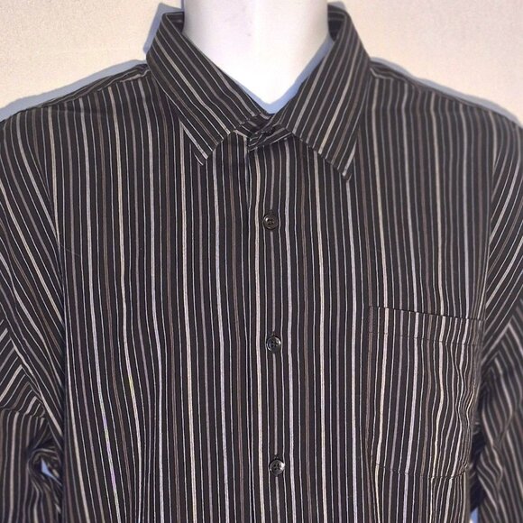 Van Heusen dress shirt, black-copper-white-grey stripes, in size XL (17-17.5) - Picture 1 of 11